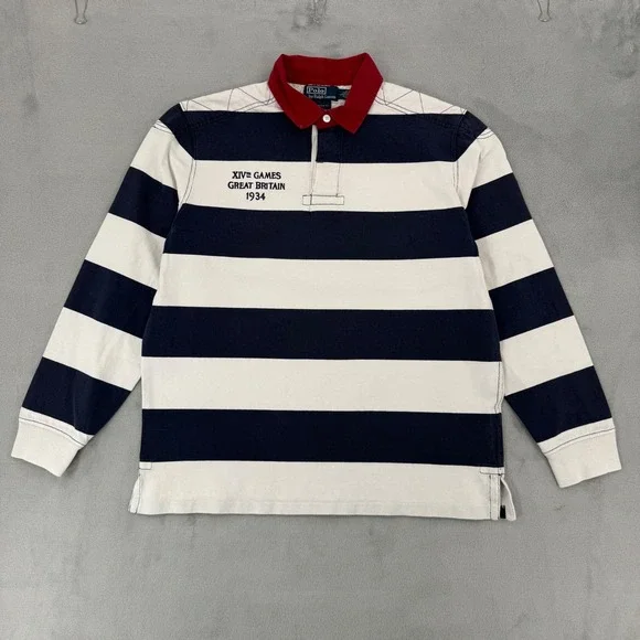 Vintage Polo Ralph Lauren Mens Rugby Shirt Striped Great Britain 1934 Size Large - Picture 2 of 12